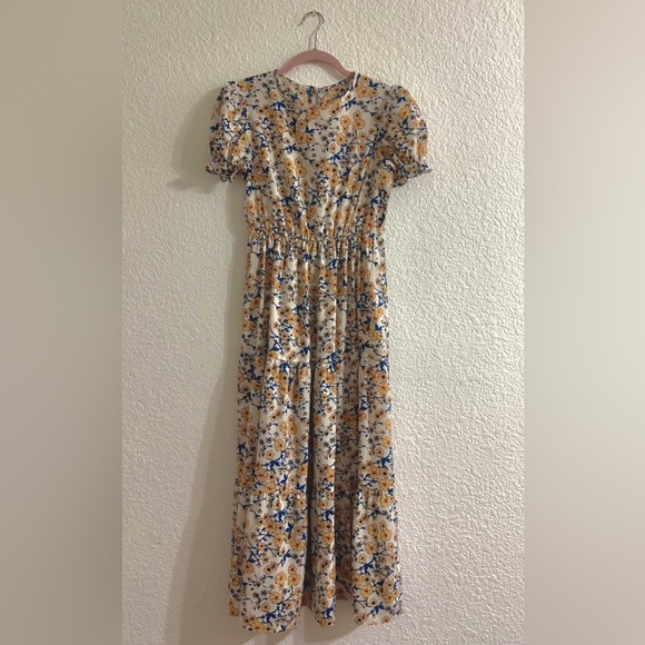 Shein White dress with yellow/orange flowers and blue designs - Picture 4 of 7